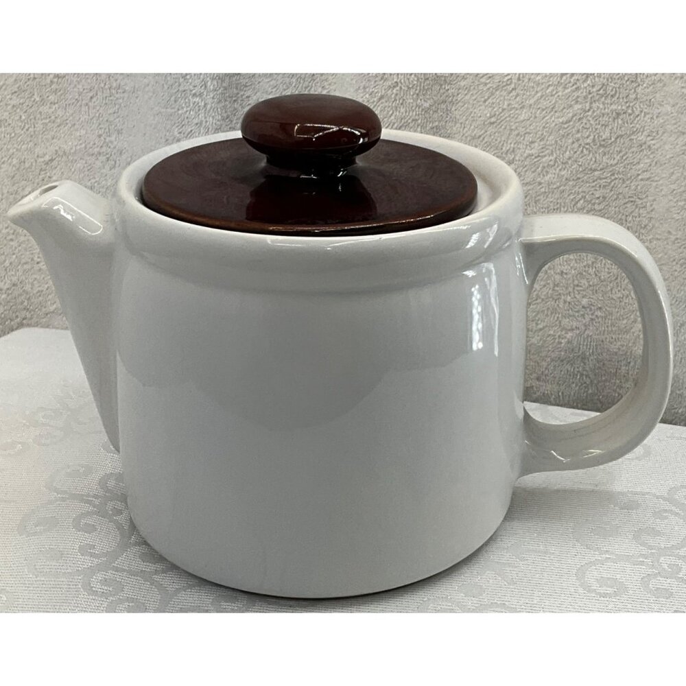 Vintage McCoy #1418 White‎ Ceramic Teapot With Brown Lid